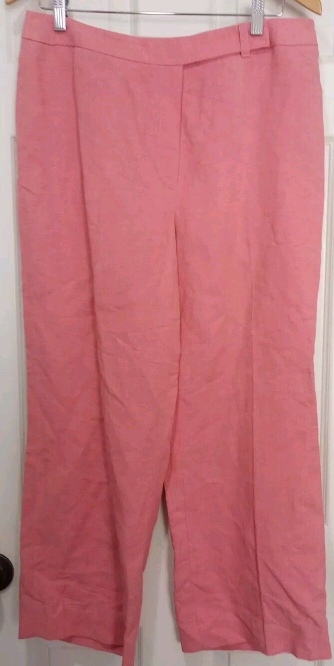 LOFT Womens Pink Linen Blend High Rise Straight Pants Size 12 Fully Lined